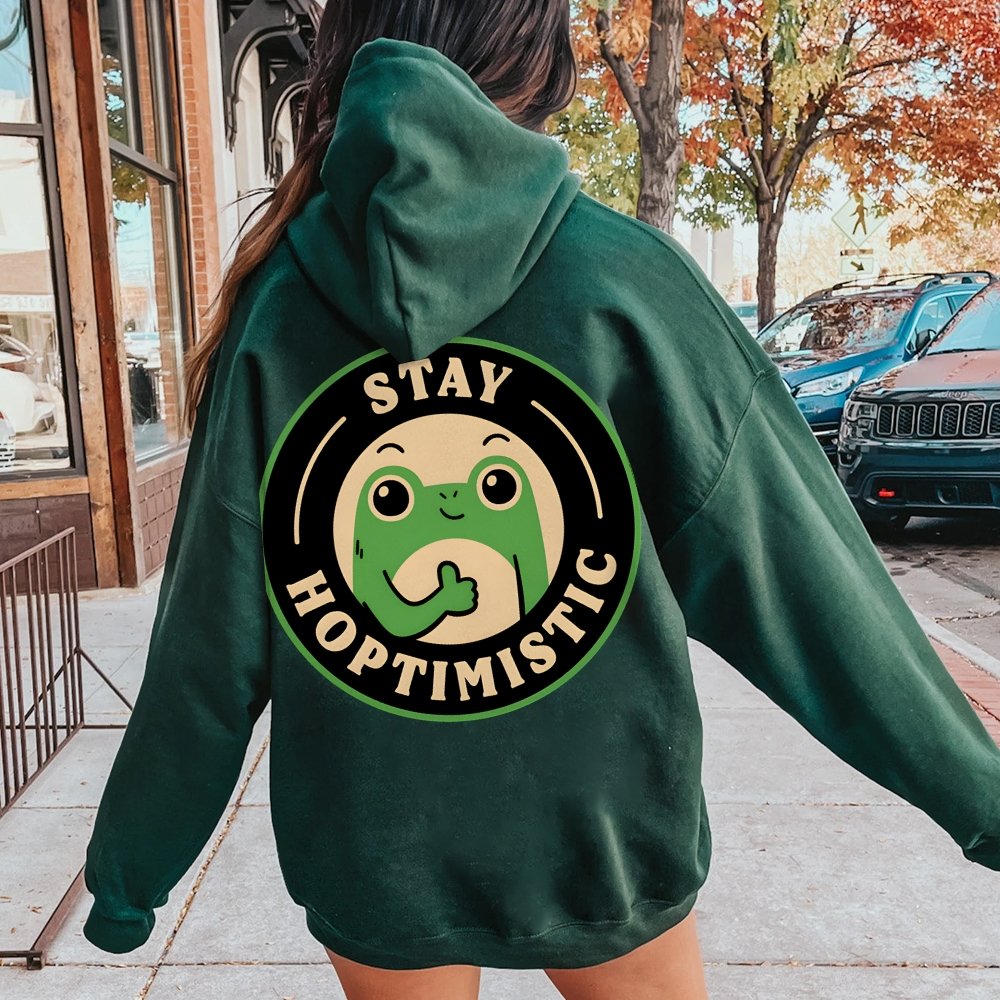 Stay Hoptimistic Printed Back Unisex Cotton Hoodie