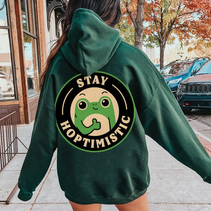 Stay Hoptimistic Printed Back Unisex Cotton Hoodie