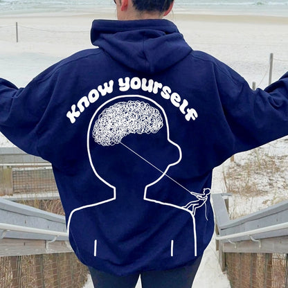Vintage Mental Health Matters Graphic Print Printed Back Cotton Hoodie