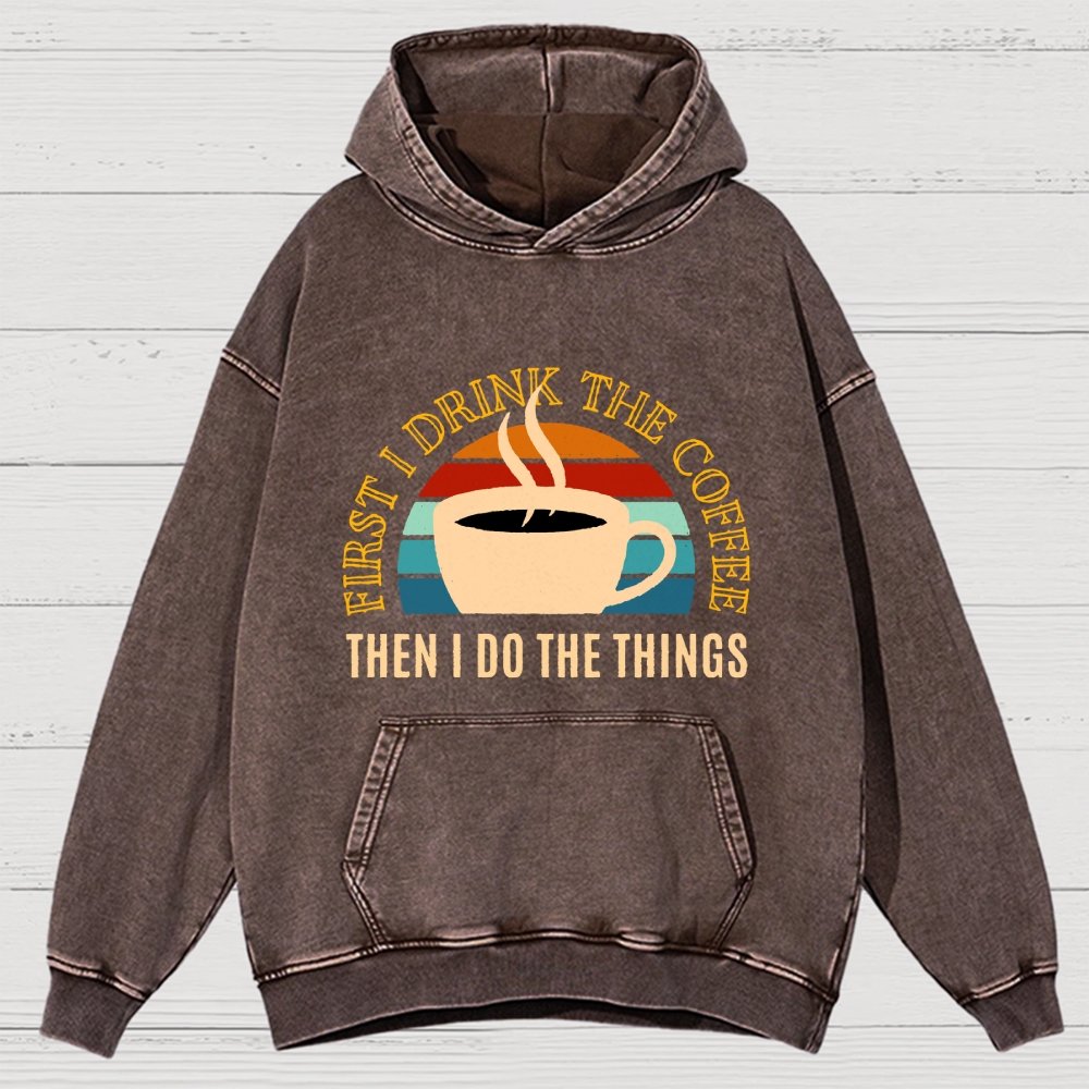 First The Coffee Vintage Distressed Hoodie