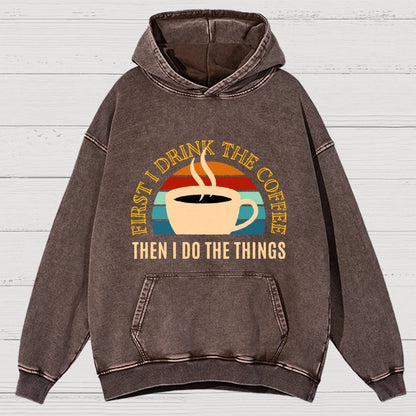 First The Coffee Vintage Distressed Hoodie