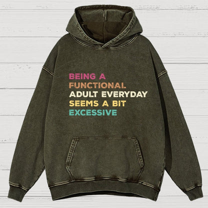 Being A Functional Adult Everyday Seems A Bit Excessive Adult Humor Vintage Distressed Hoodie