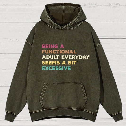 Being A Functional Adult Everyday Seems A Bit Excessive Adult Humor Vintage Distressed Hoodie