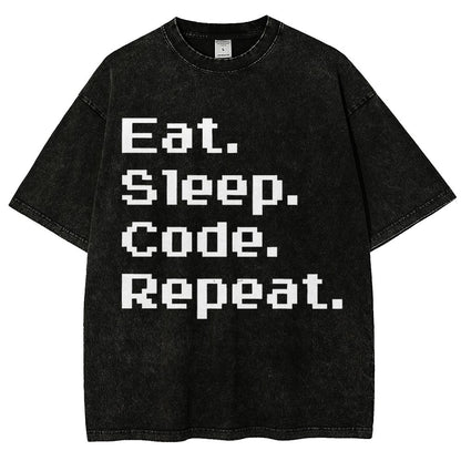 Eat Sleep Code Repeat Vintage Distressed T-shirt
