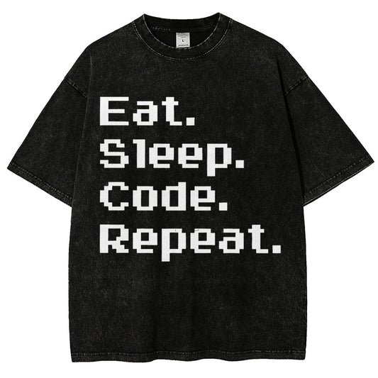 Eat Sleep Code Repeat Vintage Distressed T-shirt