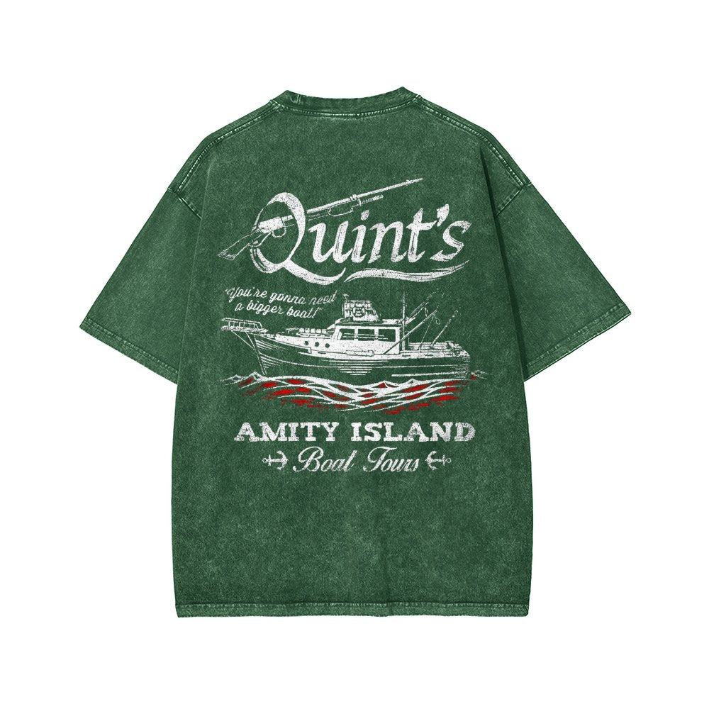 Captain's Shark Fishing Front And Back Printing Washed T-shirt