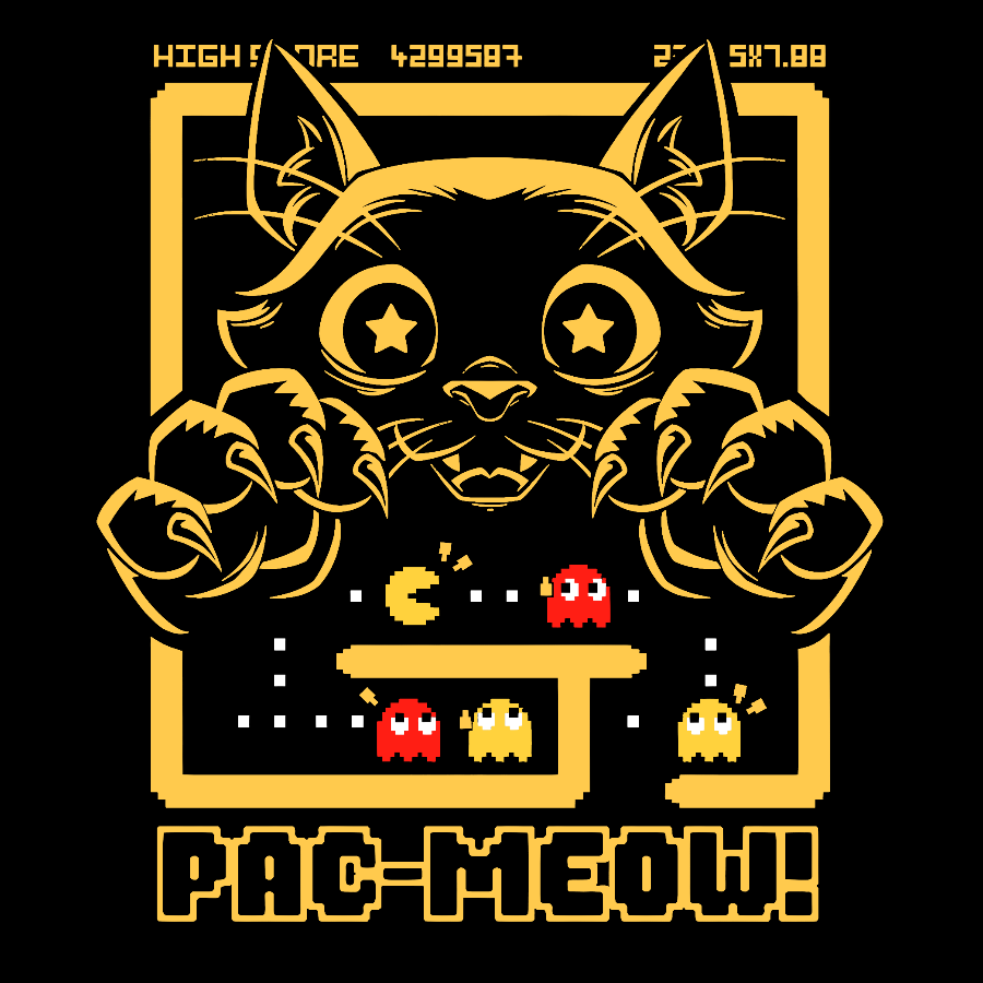 Vintage Game Cat Attack Pac Meow Geek T-Shirt