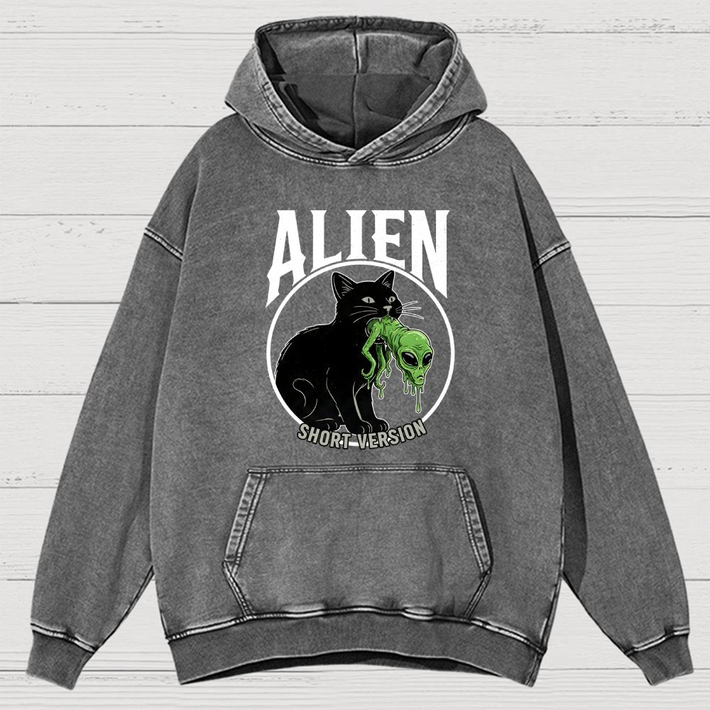 Black Cat Eating Alien Vintage Distressed Hoodie