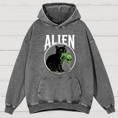 Black Cat Eating Alien Vintage Distressed Hoodie