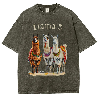 3 Llama Vintage Distressed T-shirt