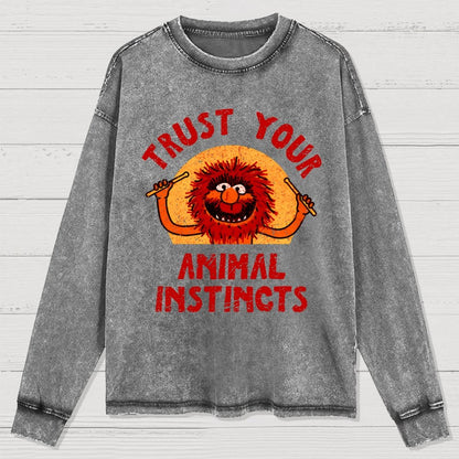 Trust Your Animal Instincts Washed Long Sleeve Tee