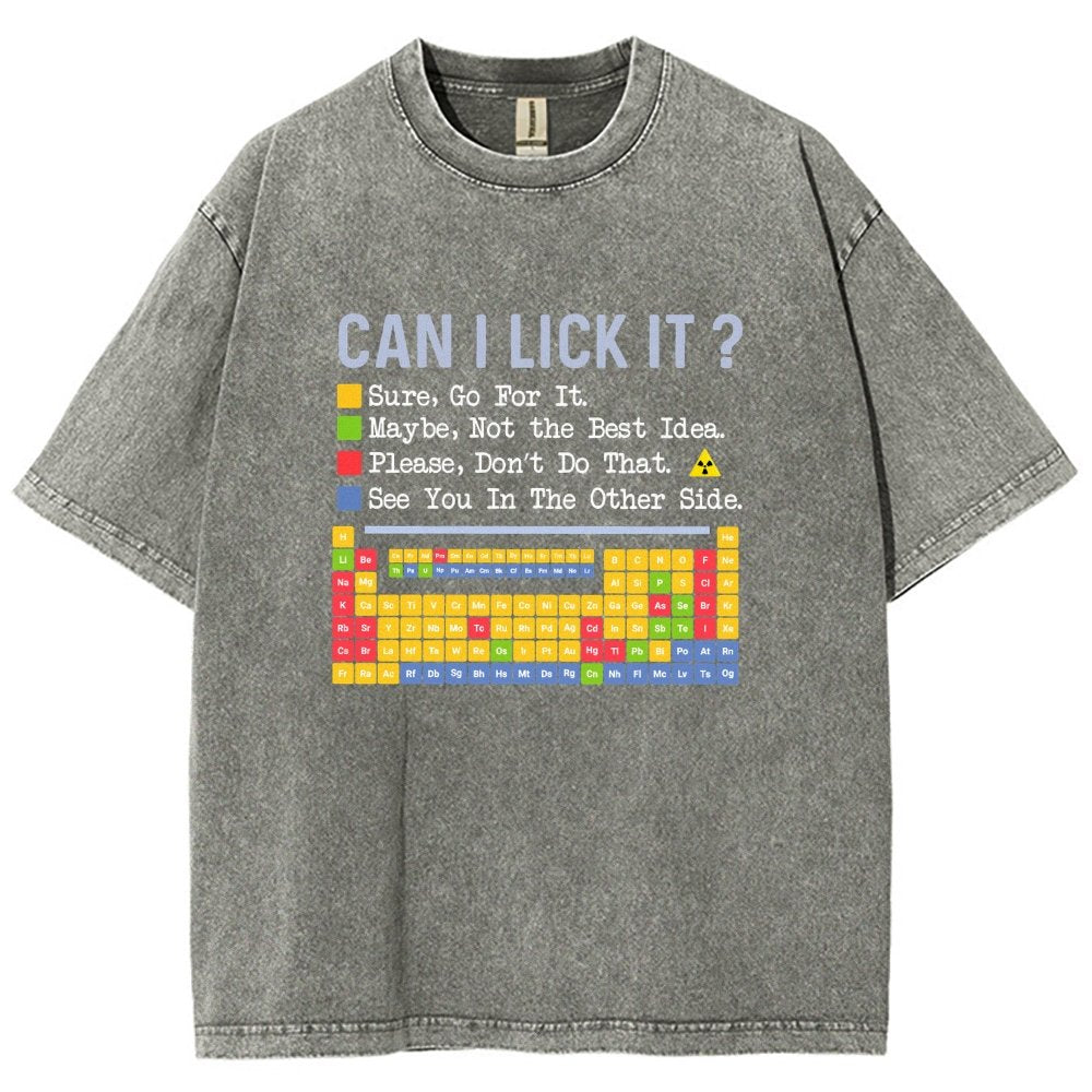 Can I Lick It Question Mark Periodic Table Of Elements Science Vintage Distressed T-shirt