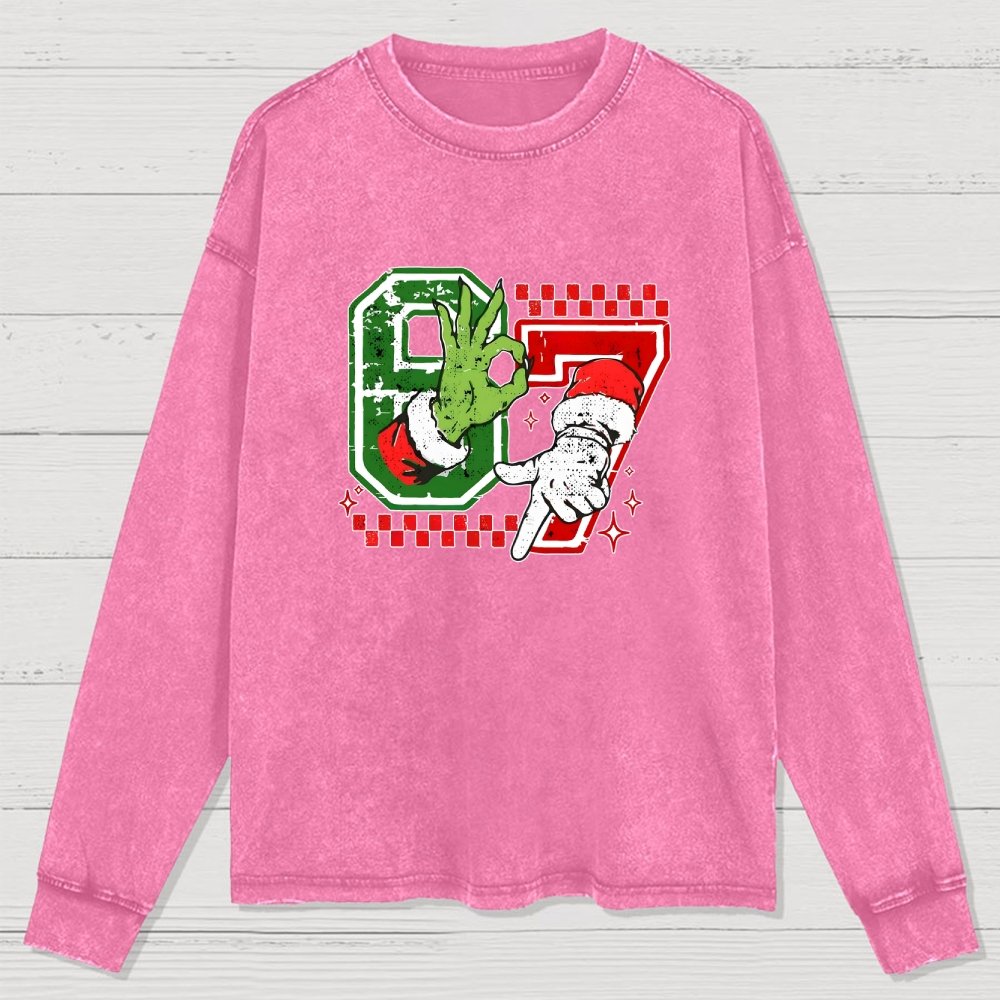 Six Seven 6 7 Christmas Washed Long Sleeve Tee