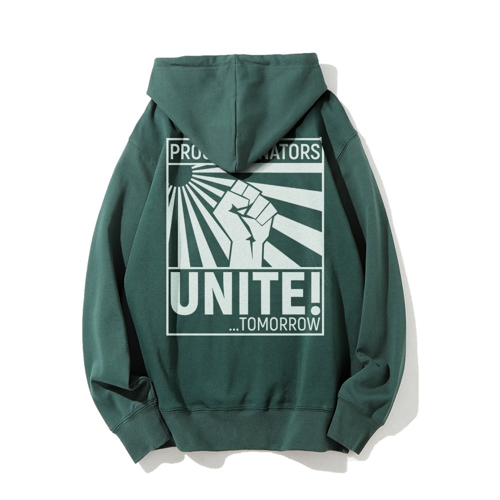 Procrastinators Unite! Printed Back Unisex Cotton Hoodie