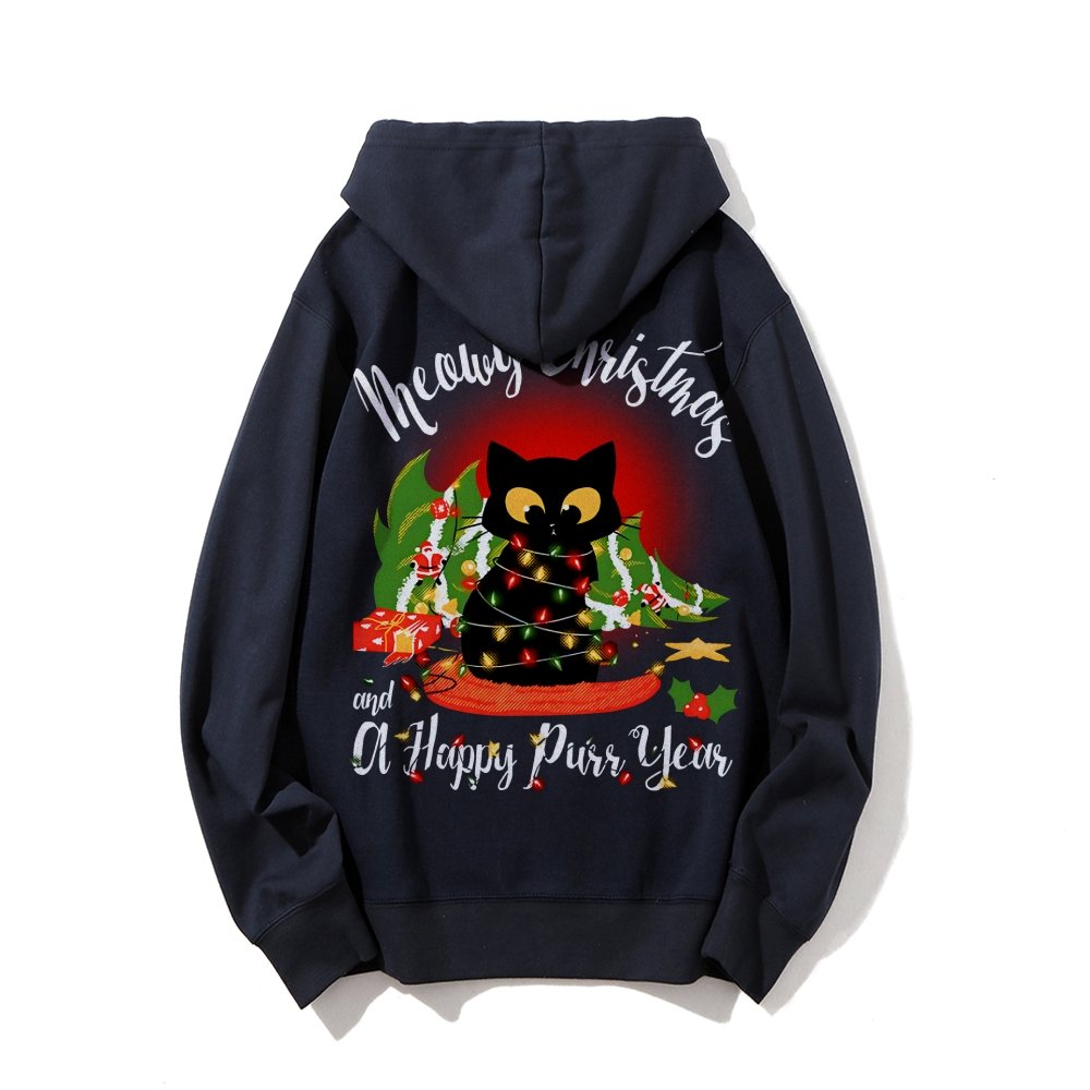 Happy Purr Year Printed Back Unisex Cotton Hoodie