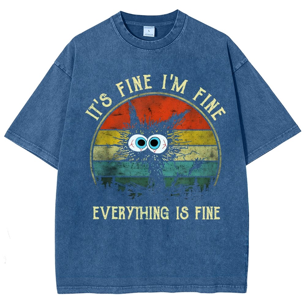 It ‘s Fine I am Fine Everything Is Fine Funny Black cat Vintage Distressed T-shirt