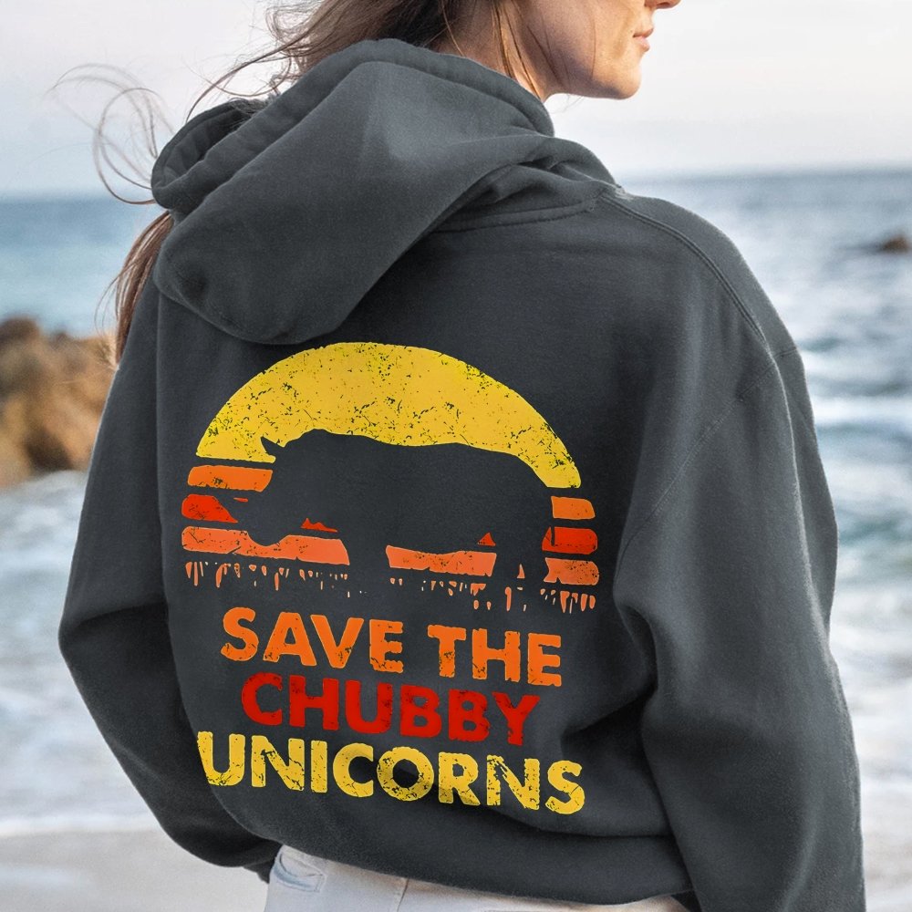 Save The Chubby Unicorns  Printed Back Unisex Cotton Hoodie