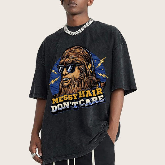Messy Hair Don't Care Vintage Distressed T-shirt