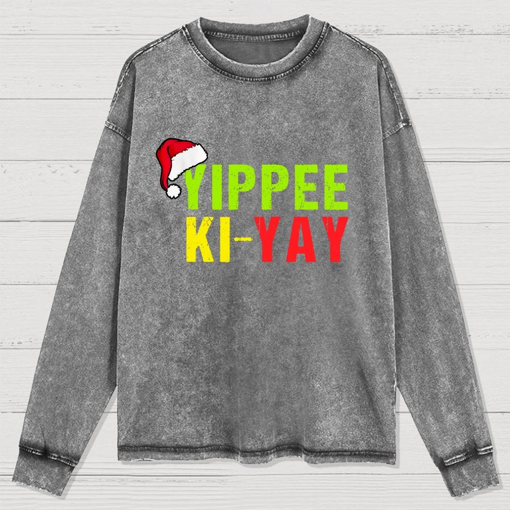 Yippee-Ki-Yay Funny Christmas Washed Long Sleeve Tee