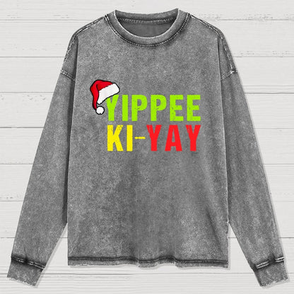 Yippee-Ki-Yay Funny Christmas Washed Long Sleeve Tee