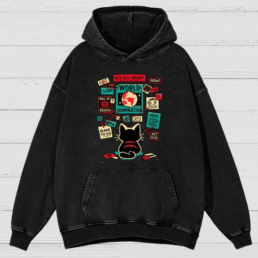 Cat Master Plan Vintage Distressed Hoodie