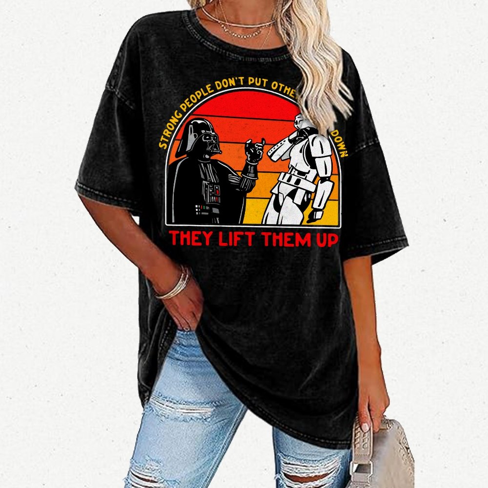 Strong People Graphic Vintage Distressed Washed T-shirt