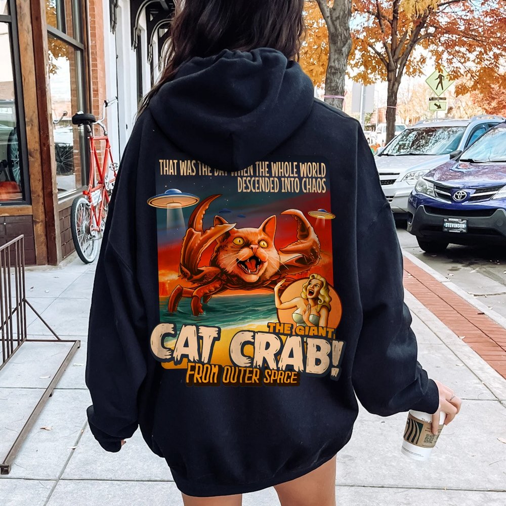 The Giant Cat Crab Geek Printed Back Cotton Hoodie