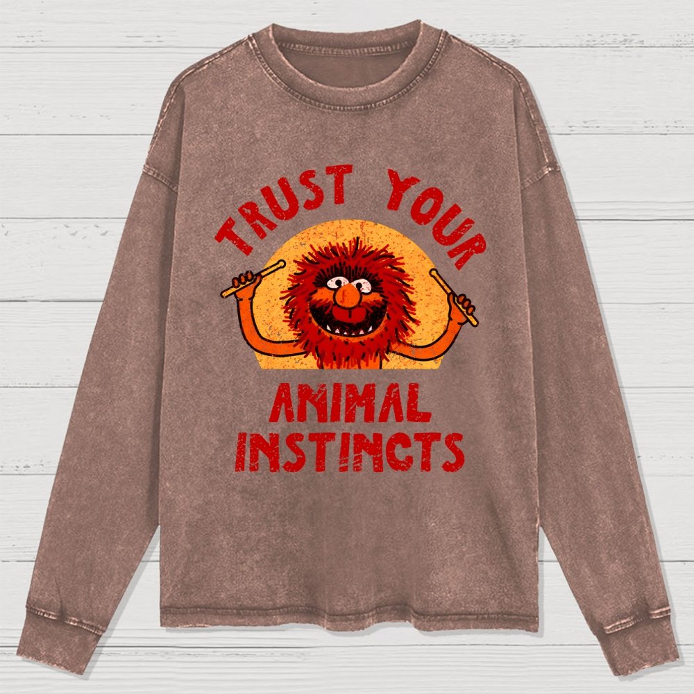 Trust Your Animal Instincts Washed Long Sleeve Tee