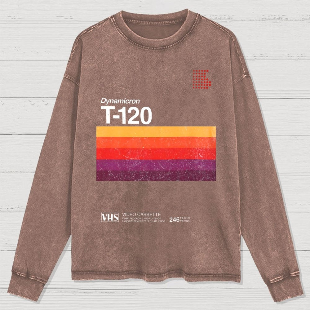 VHS T-120 Vintage Video Tape Retro Graphic Washed Long Sleeve Tee