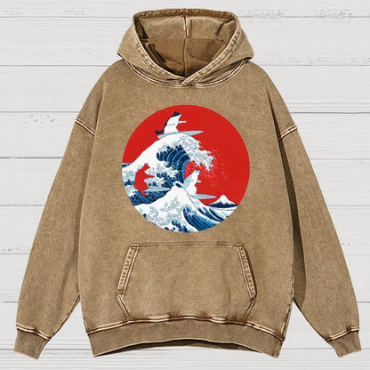 Surfing Cat Funny Vintage Distressed Hoodie