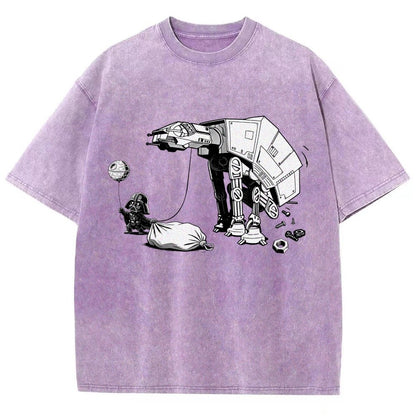 Picking Up Feces With A Huge Poop Bag Empire Robot Dog-Planet Battles Vintage Distressed T-shirt