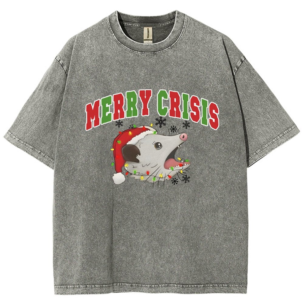 Merry Crisis Opossum Funny Christmas Vintage Distressed T-shirt