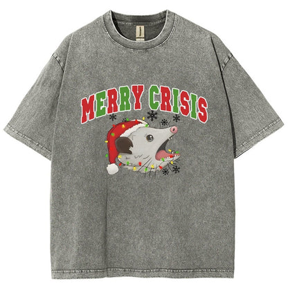 Merry Crisis Opossum Funny Christmas Vintage Distressed T-shirt