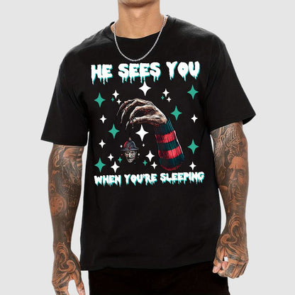 Horror Christmas He Sees You When You Are Sleeping Geek T-Shirt