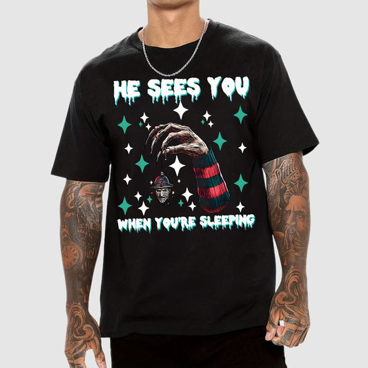 Horror Christmas He Sees You When You Are Sleeping Geek T-Shirt