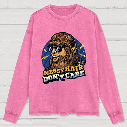 Messy Hair Don't Care Washed Long Sleeve Tee