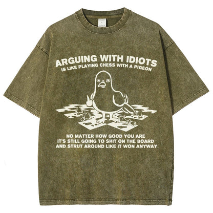 Arguing With Idiots Is Like Playing Chess With A Pigeon Vintage Distressed T-shirt