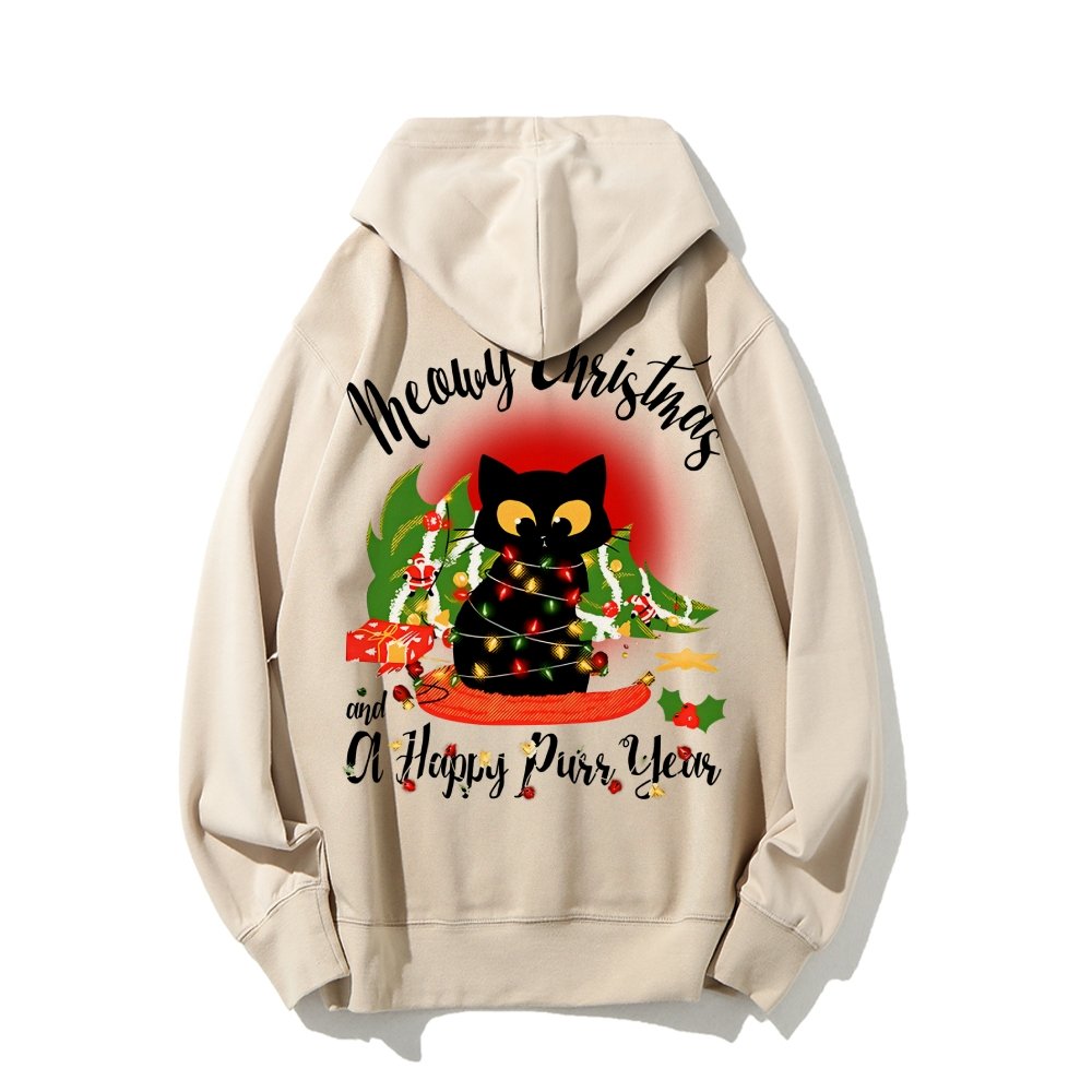 Happy Purr Year Printed Back Unisex Cotton Hoodie