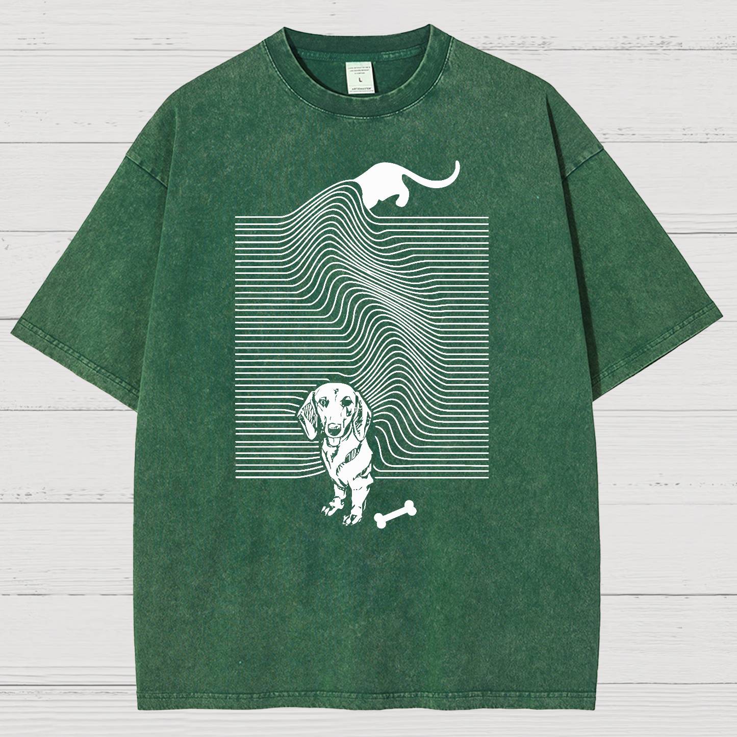 Funny Line Dog Vintage Distressed T-shirt