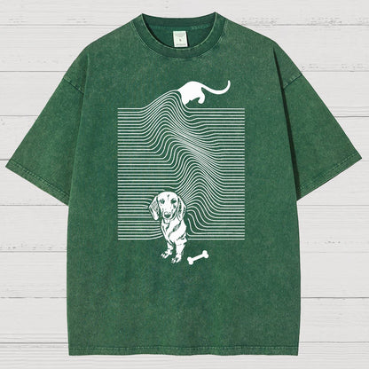 Funny Line Dog Vintage Distressed T-shirt
