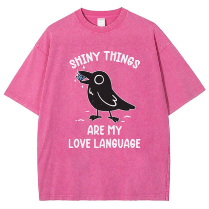 Crow Love Shiny Vintage Distressed T-shirt