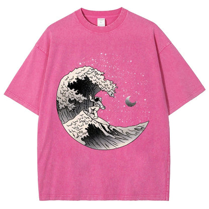 Astronaut Surfing Kanagawa Wave by Tobe Fonseca Vintage Distressed T-shirt