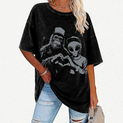 Bigfoot and Aliens Vintage Distressed T-shirt