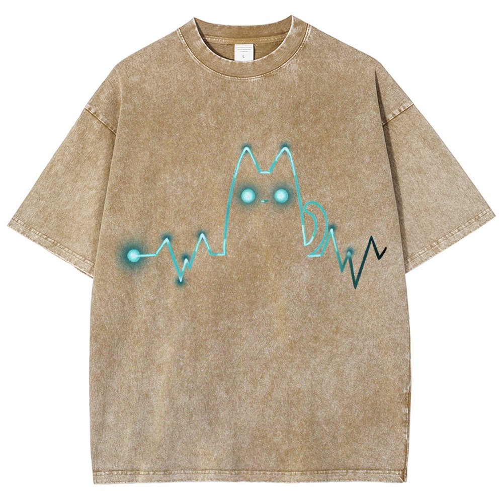 Heart Cat Beat Vintage Distressed T-shirt