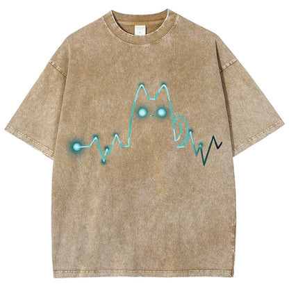 Heart Cat Beat Vintage Distressed T-shirt