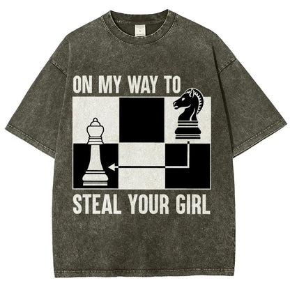 Chess Game On My Way To Steal Your Girl Vintage Distressed T-shirt