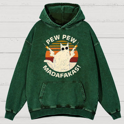Pew Pew Madafakas Cat Nerdy Vintage Distressed Hoodie