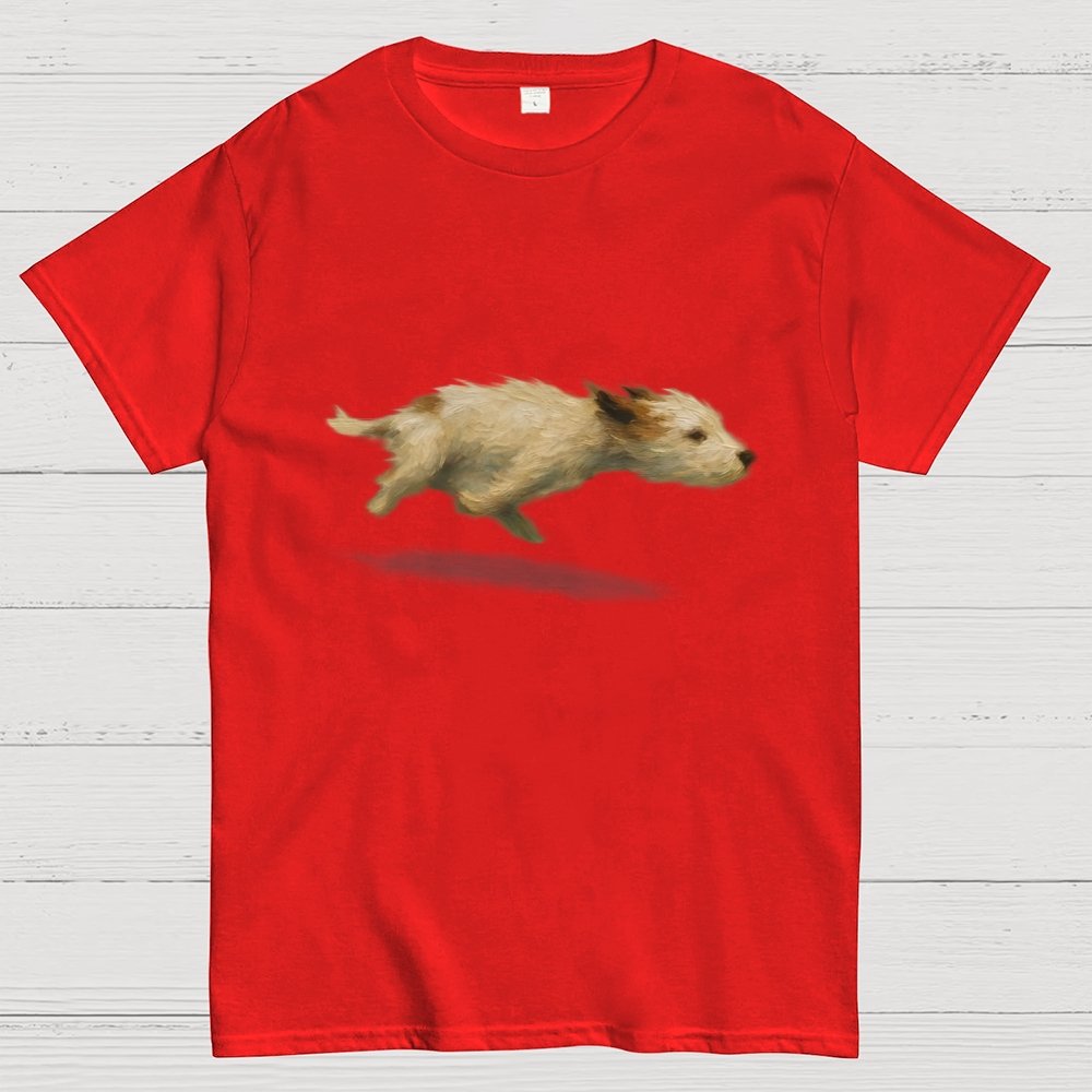 Funny Cute Running Dog Art Print Geek T-Shirt
