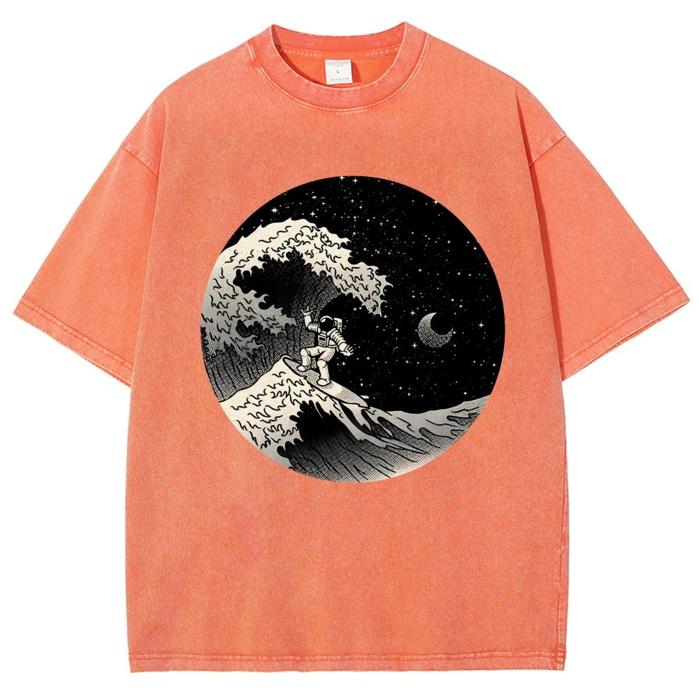 Astronaut Surfing Kanagawa Wave Vintage Distressed T-shirt