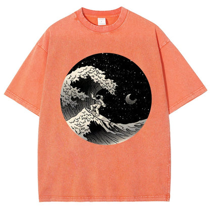 Astronaut Surfing Kanagawa Wave Vintage Distressed T-shirt